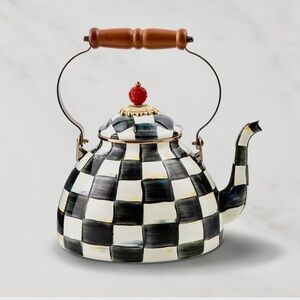 MacKenzie-Childs Checkered Teapot with Red Accent